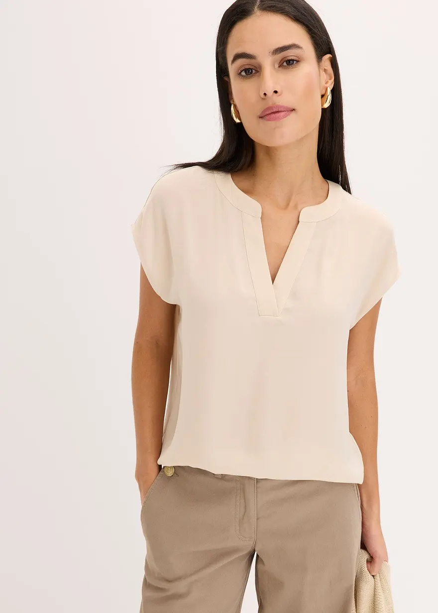 Bonprix Moderne Leicht Glänzende Bluse Mit Henley-Kragen - Gold