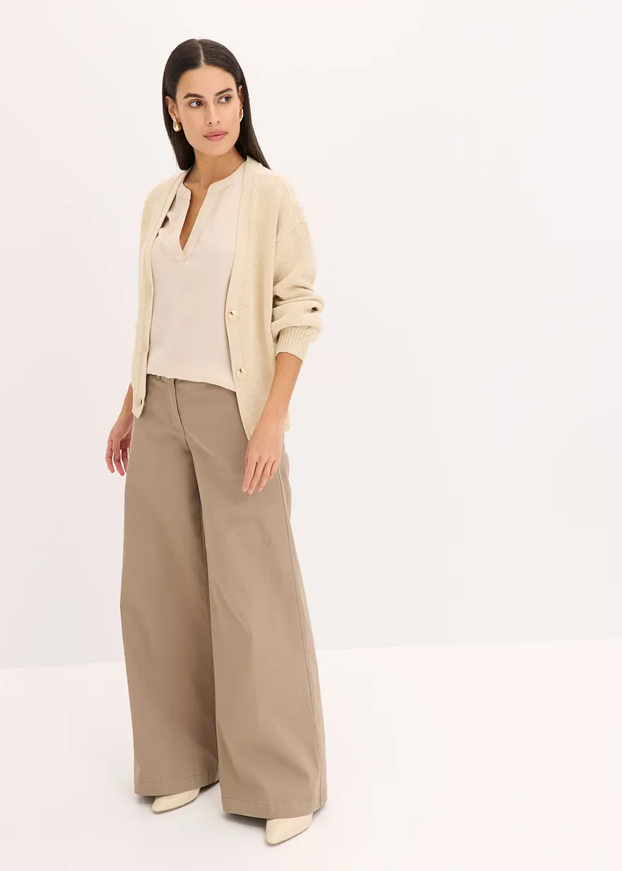 Bonprix Moderne Leicht Glänzende Bluse Mit Henley-Kragen - Gold
