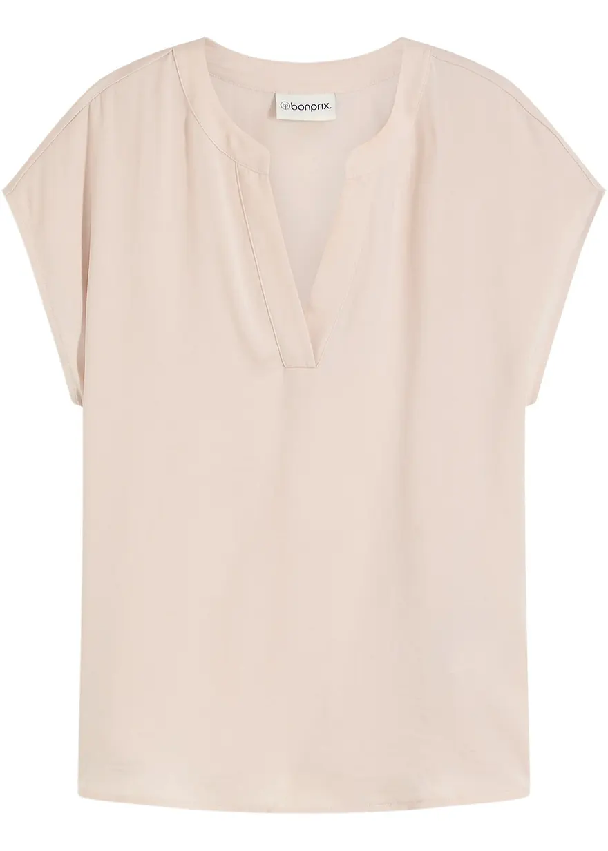 bonprix Moderne leicht glänzende Bluse mit Henley-Kragen - gold
