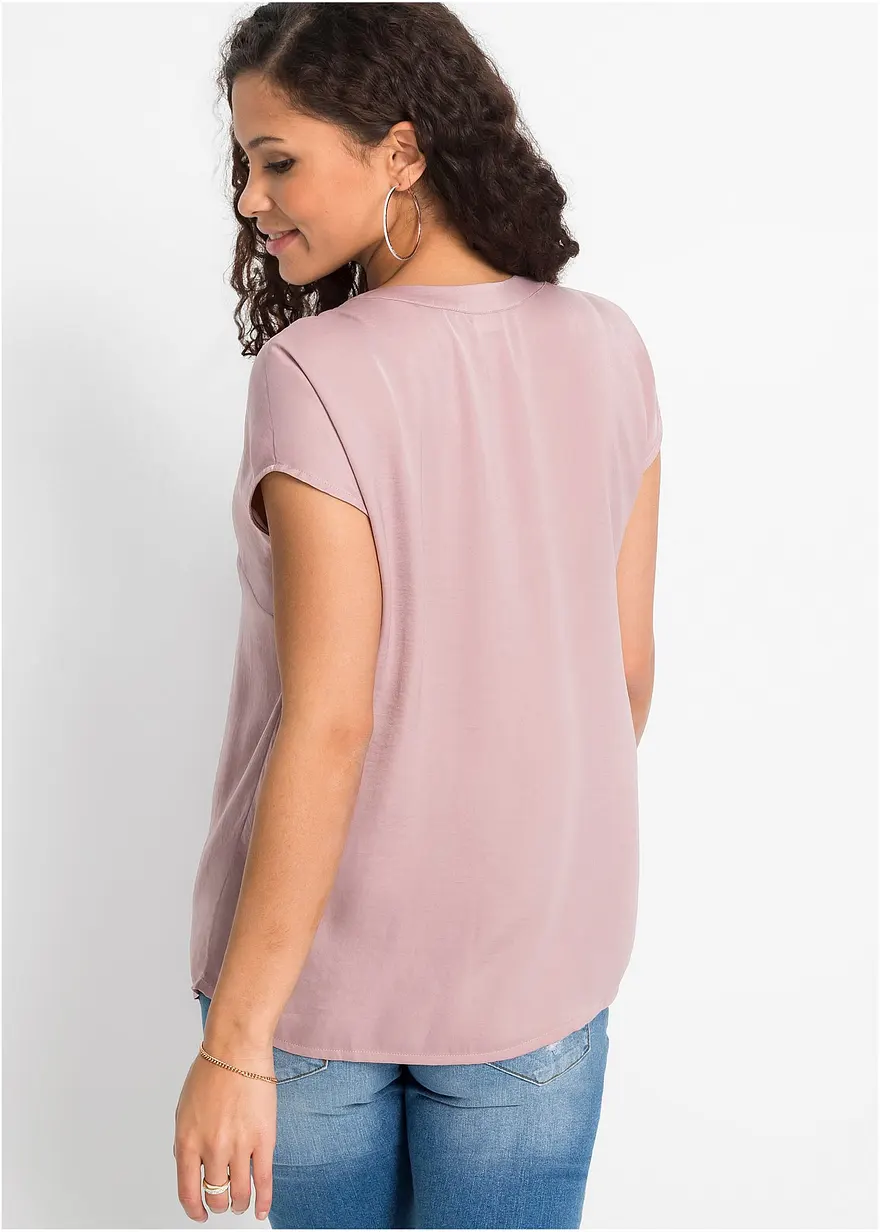 Bonprix Moderne Leicht Glänzende Bluse Mit Henley-Kragen - Rosa