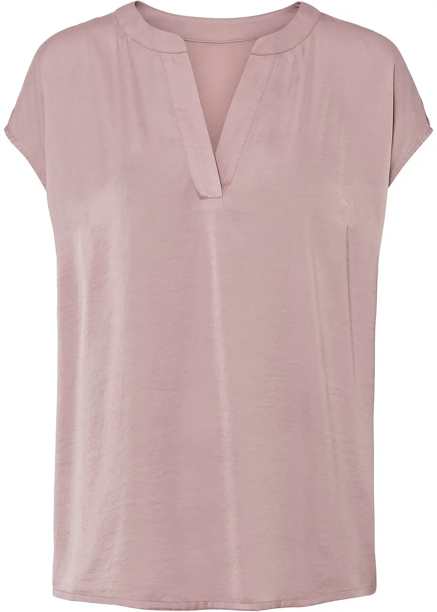 bonprix Moderne leicht glänzende Bluse mit Henley-Kragen - rosa