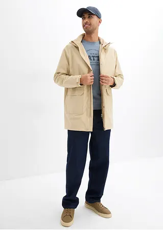 Bonprix Moderne Longjacke Mit Kapuze Und Aufgesetzten Taschen - Beige