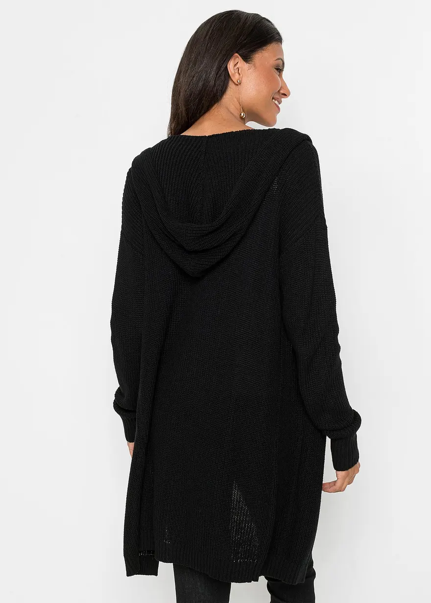 Bonprix Moderne Longstrickjacke Mit Taschen - Schwarz - Damen