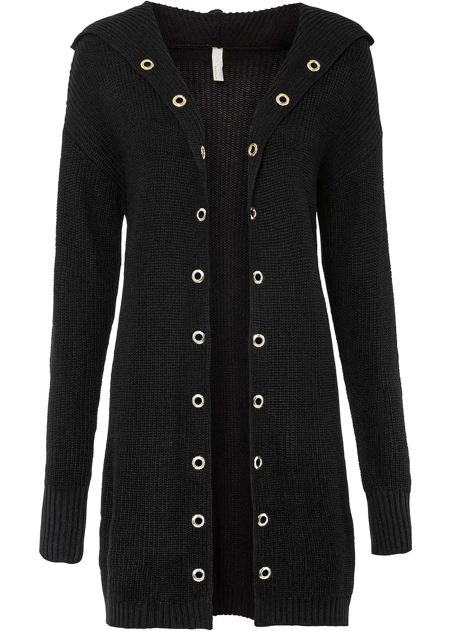 bonprix Moderne Longstrickjacke mit Taschen - schwarz - Damen