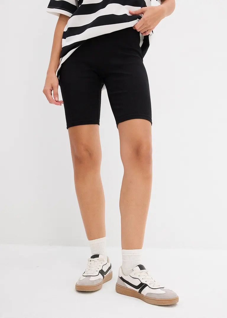 Bonprix Moderne Ripp-Radlerhose Aus Bio-Baumwolle - Schwarz