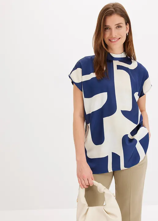 Bonprix Moderne Satin Tunika Mit Stehkragen - Blau - Damen