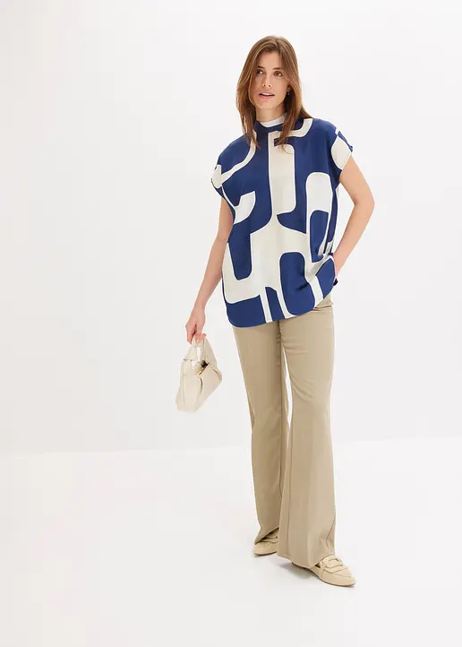 Bonprix Moderne Satin Tunika Mit Stehkragen - Blau - Damen