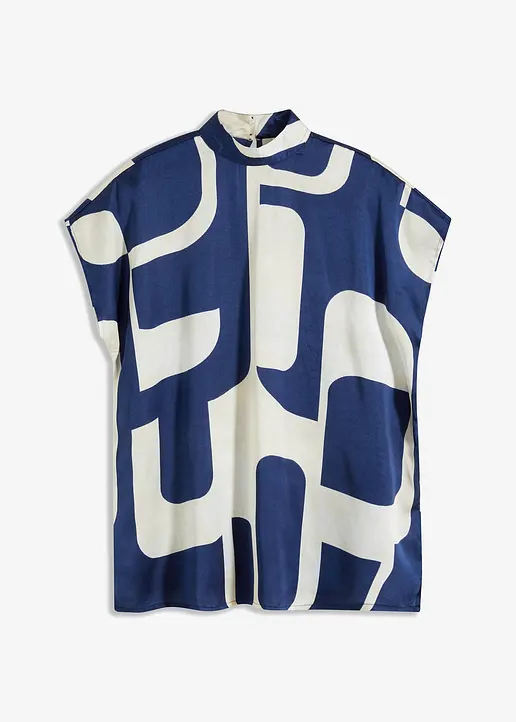 bonprix Moderne Satin Tunika mit Stehkragen - blau - Damen