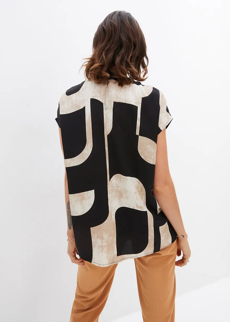 Bonprix Moderne Satin Tunika Mit Stehkragen - Schwarz - Damen