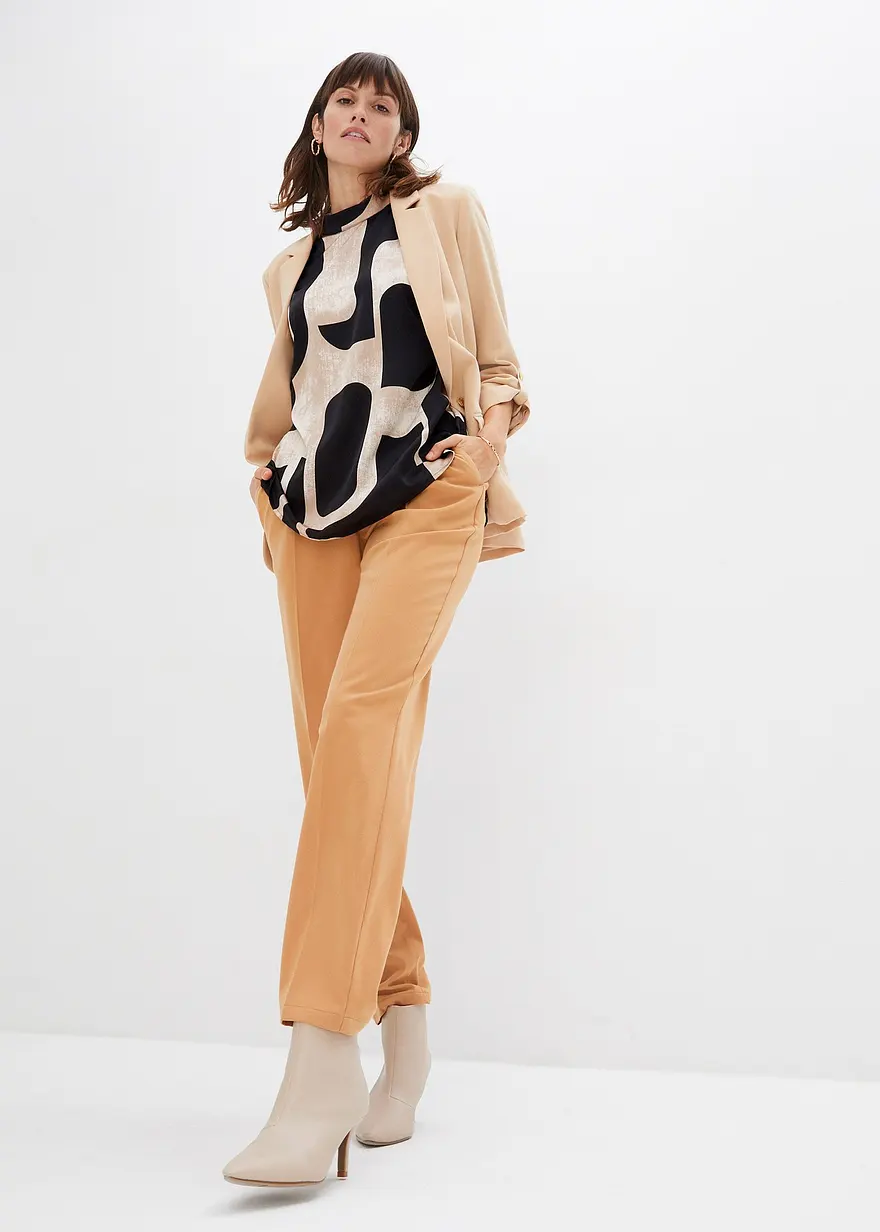 Bonprix Moderne Satin Tunika Mit Stehkragen - Schwarz - Damen