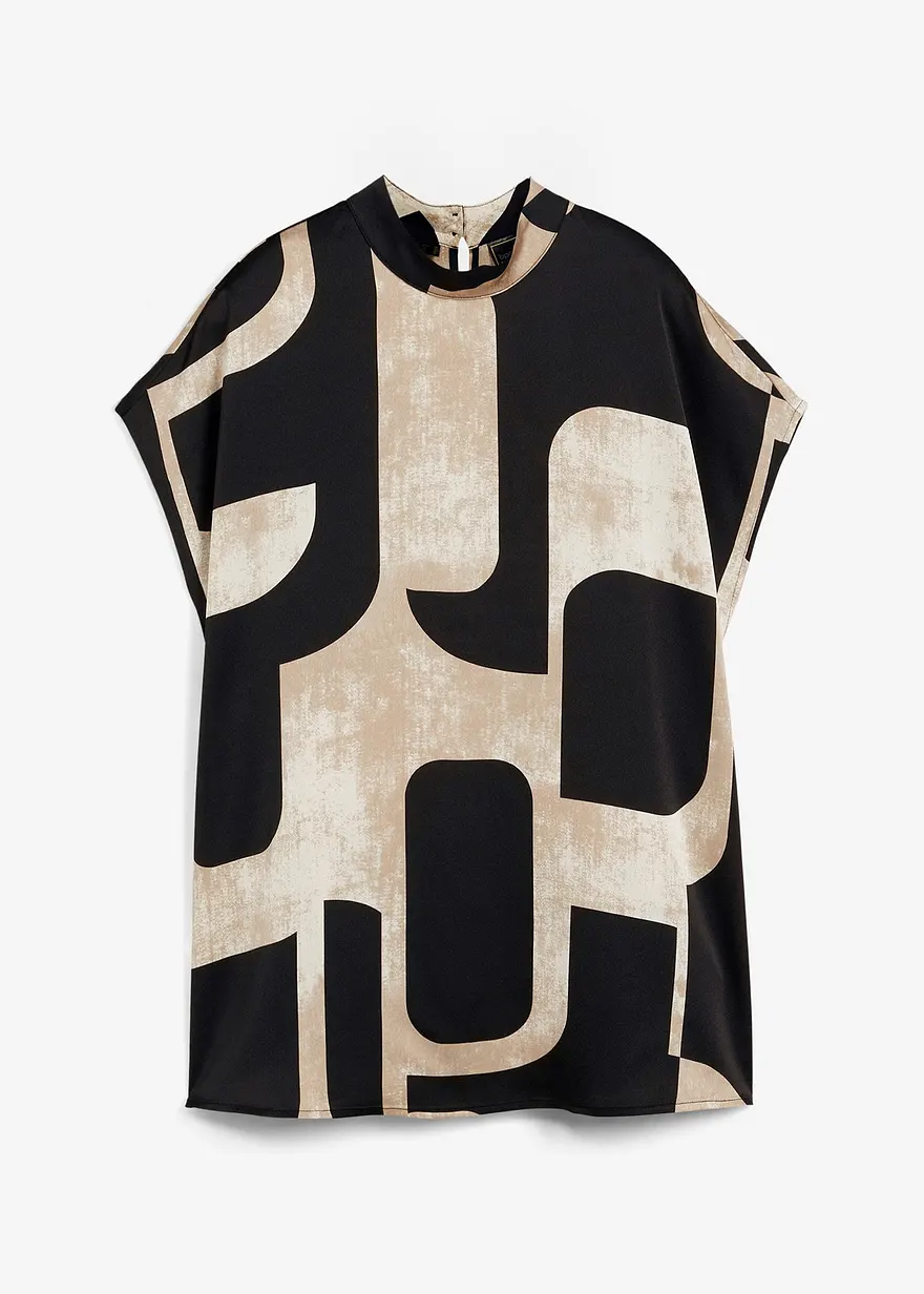 bonprix Moderne Satin Tunika mit Stehkragen - schwarz - Damen