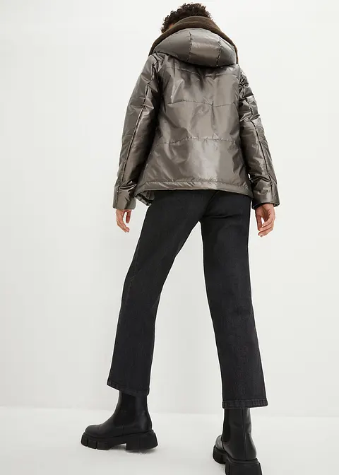Bonprix Moderne Steppjacke Aus Glänzendem Material Und Fellimitat-Kapuze