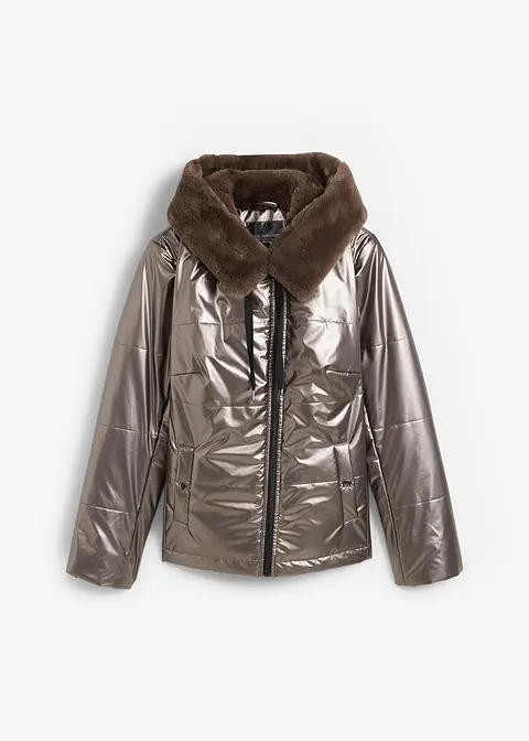 bonprix Moderne Steppjacke aus glänzendem Material und Fellimitat-Kapuze