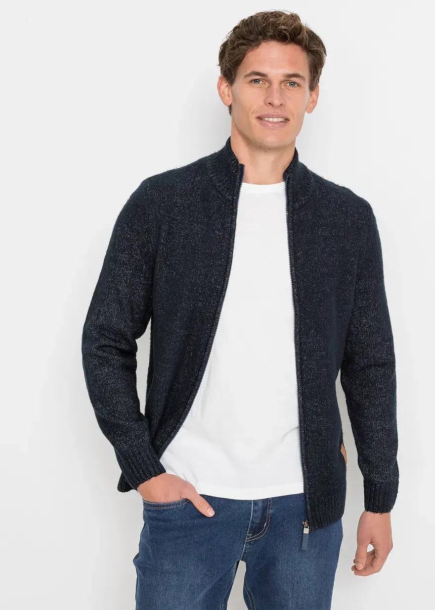 Bonprix Moderne Strickjacke Mit Reißverschluss - Blau - Herren