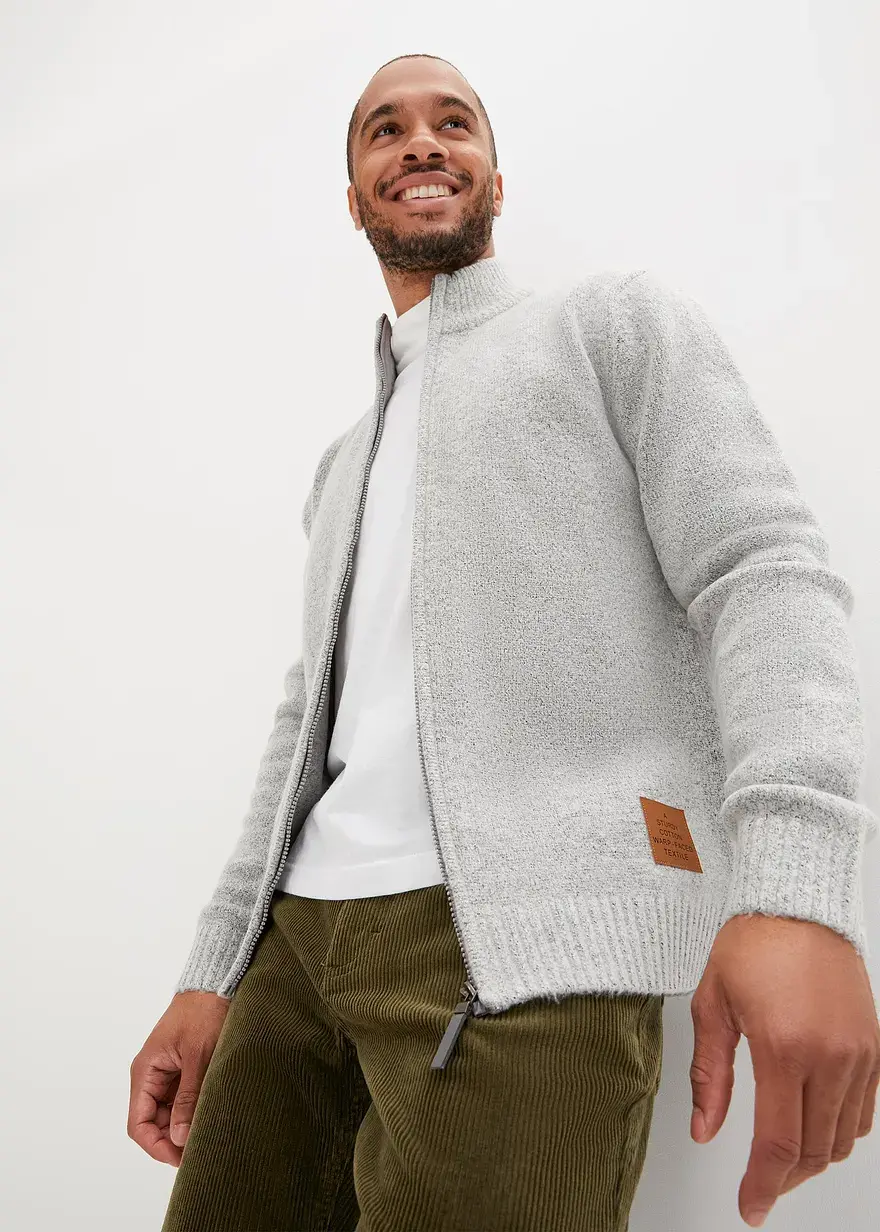 Bonprix Moderne Strickjacke Mit Reißverschluss - Grau - Herren