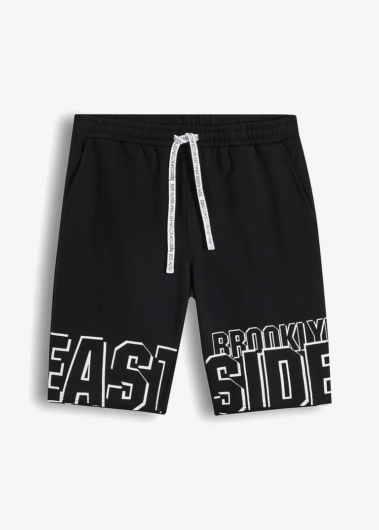 bonprix Moderne Sweat-Bermuda mit Druck und offenen Kanten am Saum