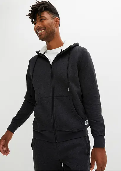 Bonprix Moderne Thermo-Sweatjacke Mit Teddyfutter - Schwarz