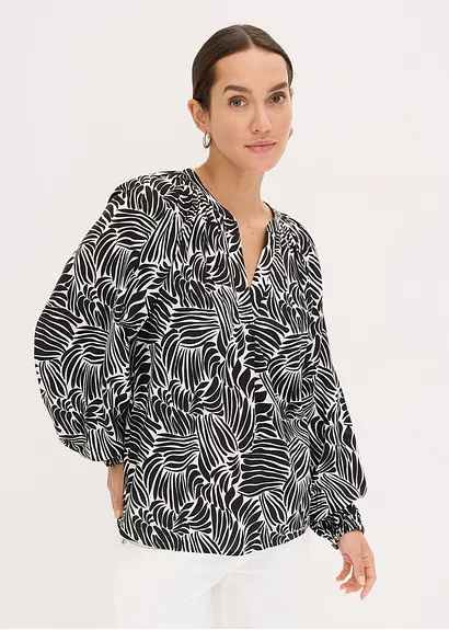 Bonprix Moderne Tunikabluse Mit Graphischem Print - Schwarz