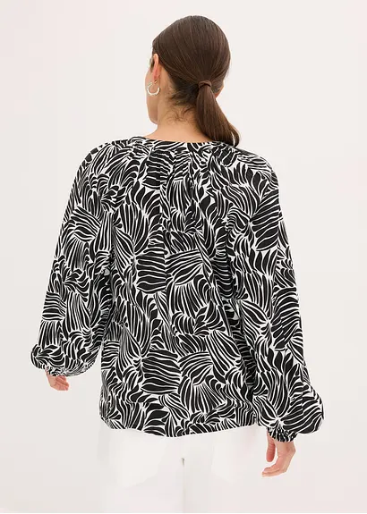 Bonprix Moderne Tunikabluse Mit Graphischem Print - Schwarz