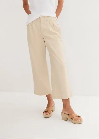 Bonprix Moderne Twill-Culotte Mit Bequembund Und Bundfalten - Beige