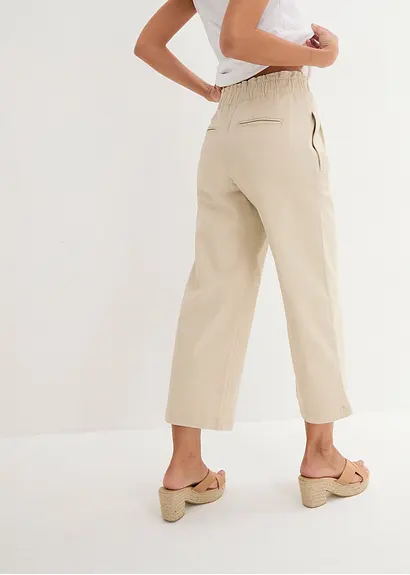 Bonprix Moderne Twill-Culotte Mit Bequembund Und Bundfalten - Beige