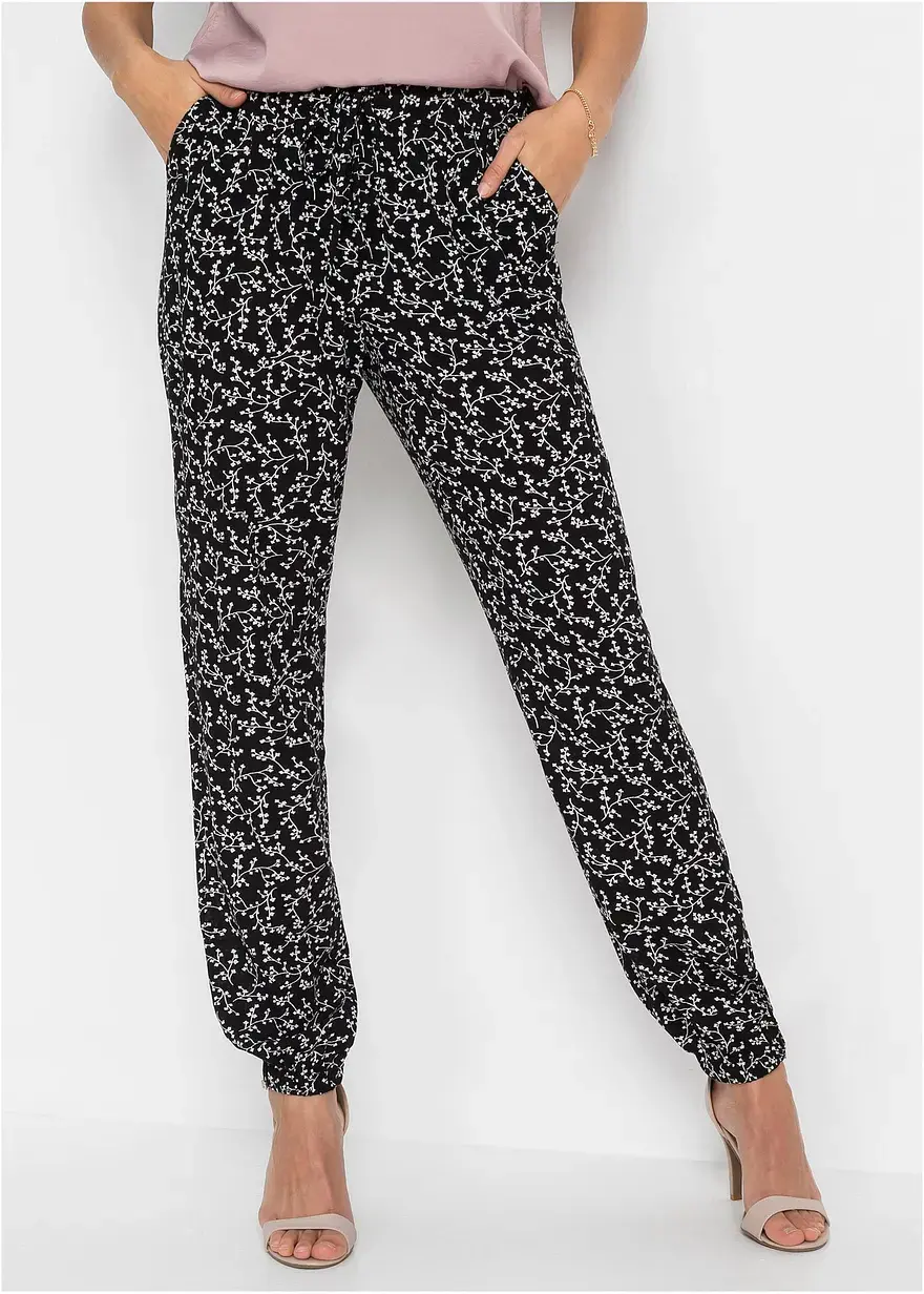 Bonprix Moderne Weite Hose Mit Gummibund - Schwarz - Damen