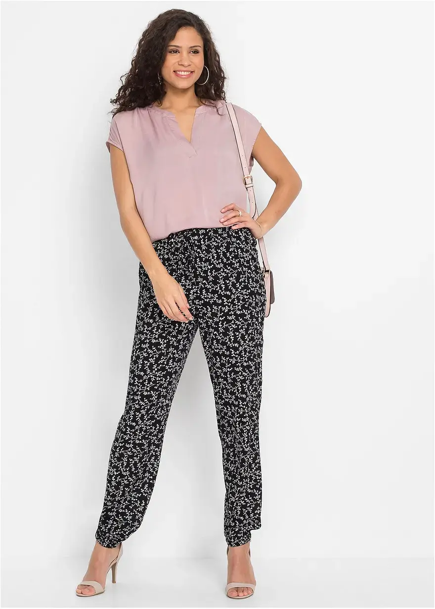 Bonprix Moderne Weite Hose Mit Gummibund - Schwarz - Damen