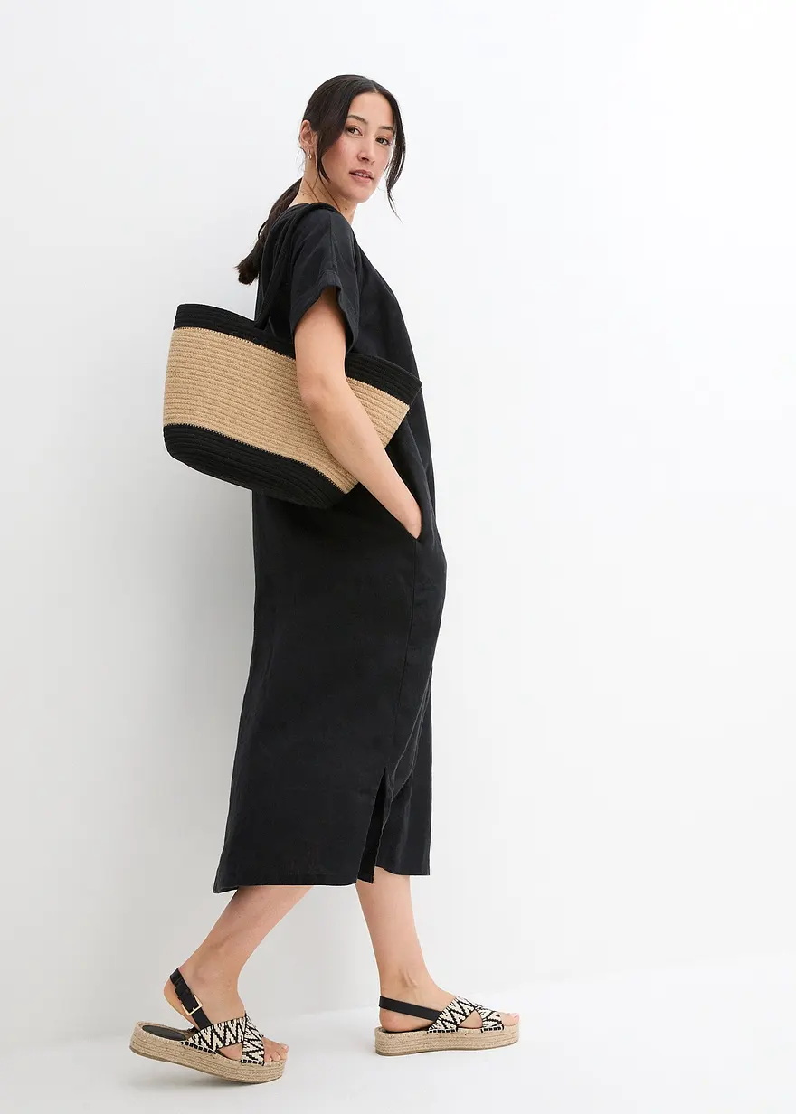 Bonprix Modernen Leinenkleid Mit Weiter Passform Und Tiefem V-Ausschnitt