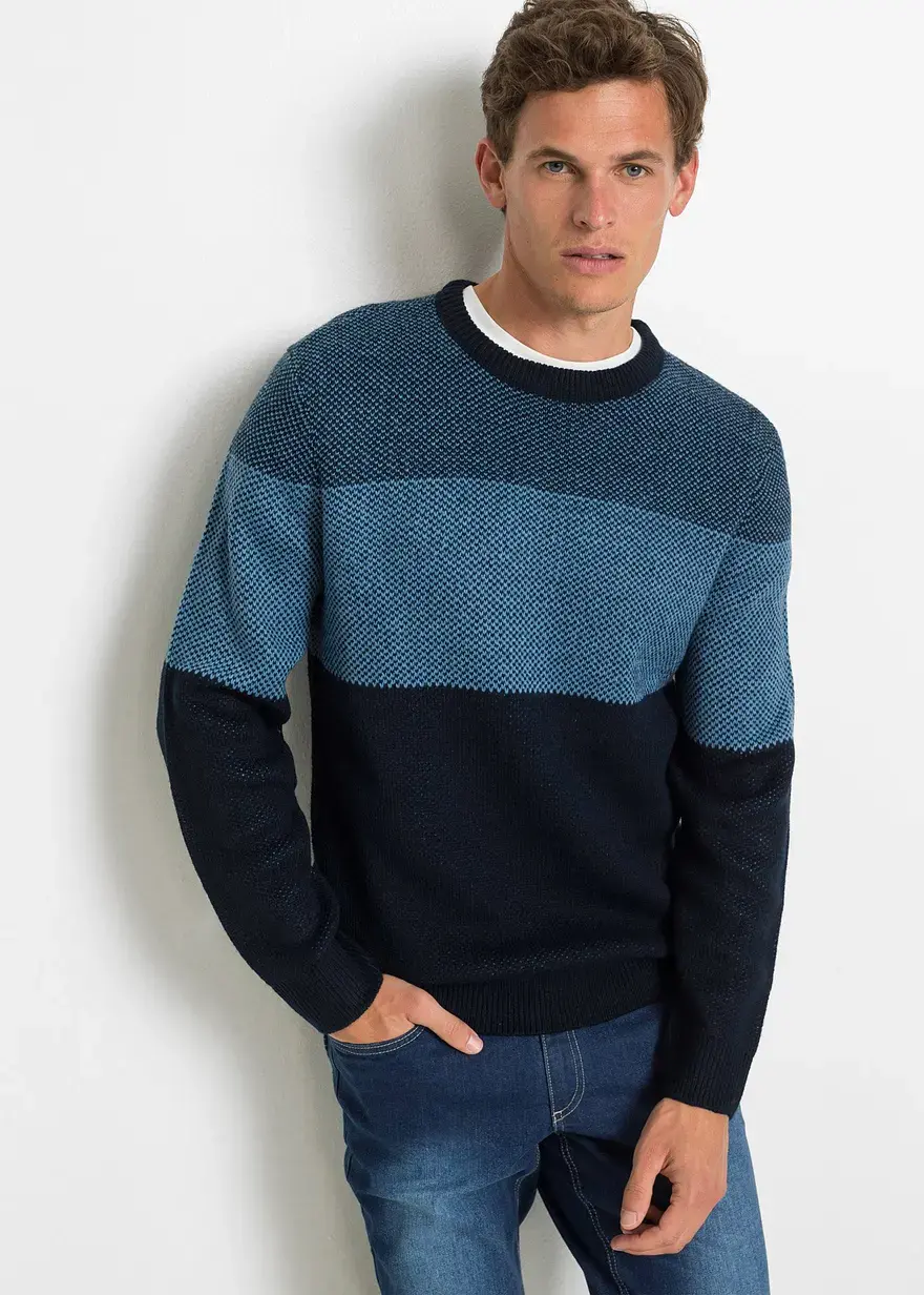 Bonprix Moderner Basic-Pullover In Angesagter Struktur-Optik. - Blau