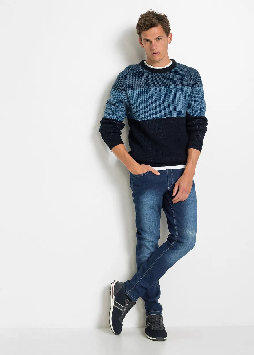 Bonprix Moderner Basic-Pullover In Angesagter Struktur-Optik. - Blau