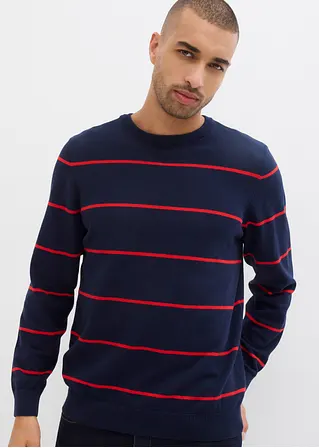 Bonprix Moderner Basic-Pullover In Streifen-Optik - Blau