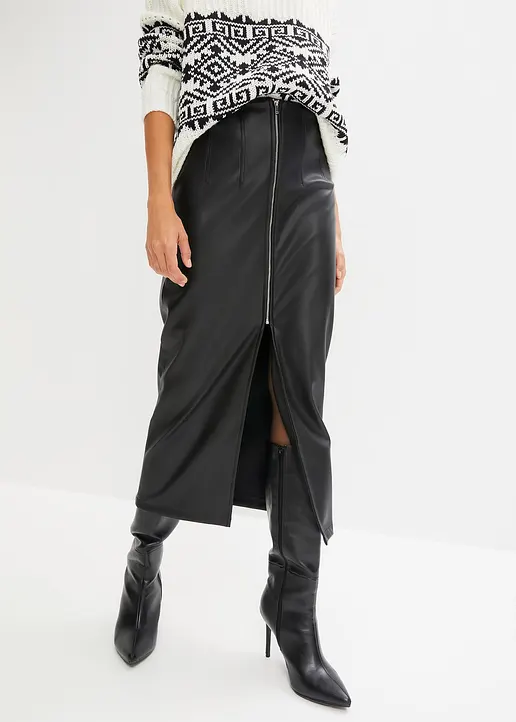 Bonprix Moderner Bleistiftrock In Lederoptik Mit Schlitzdetail