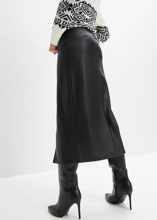 Bonprix Moderner Bleistiftrock In Lederoptik Mit Schlitzdetail