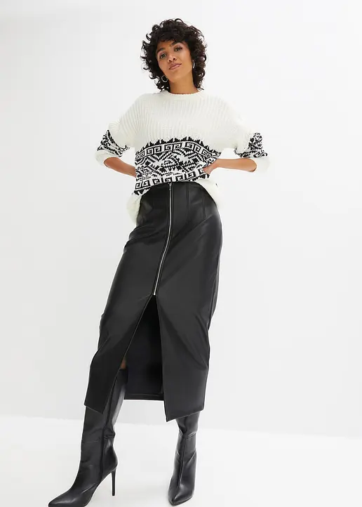 Bonprix Moderner Bleistiftrock In Lederoptik Mit Schlitzdetail