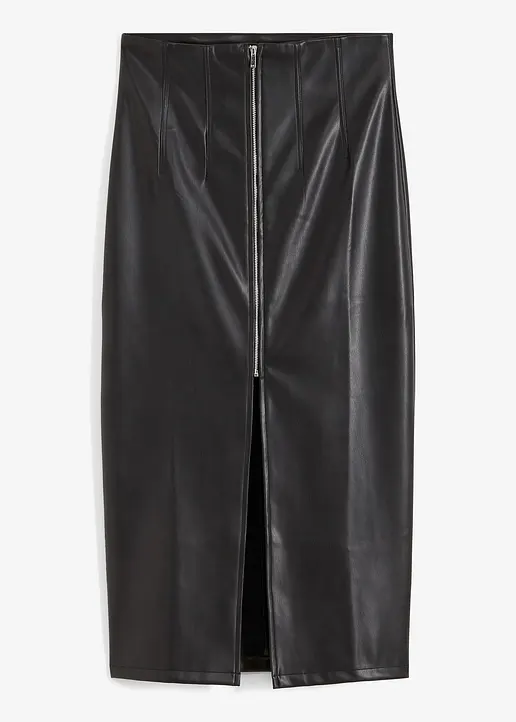 bonprix Moderner Bleistiftrock in Lederoptik mit Schlitzdetail