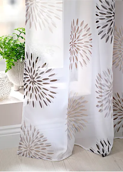 Bonprix Moderner Druck Auf Transparentem Gardinenschal - Braun Ösen