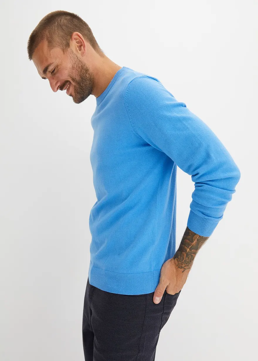 Bonprix Moderner Herren Basic Pullover Mit Rundhalsöffnung - Blau
