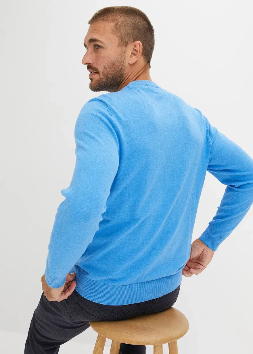 Bonprix Moderner Herren Basic Pullover Mit Rundhalsöffnung - Blau
