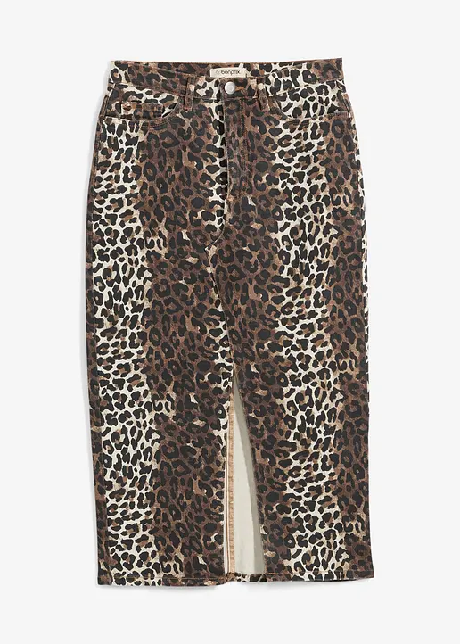 bonprix Moderner Midirock mit Leopardenmuster aus Twill - beige