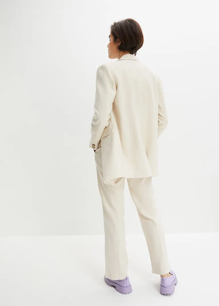 Bonprix Moderner Oversized Blazer Mit Streckendem V-Ausschnitt - Beige
