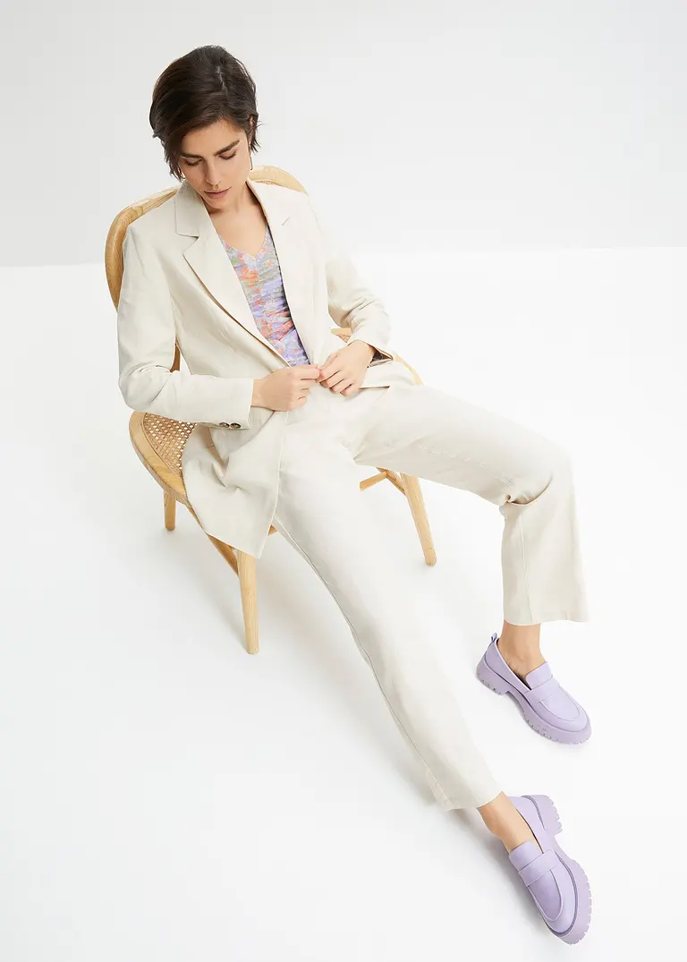 Bonprix Moderner Oversized Blazer Mit Streckendem V-Ausschnitt - Beige