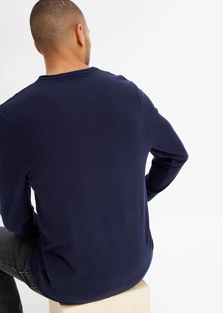 Bonprix Moderner Pullover Mit Angedeuteter Knopfleiste - Blau