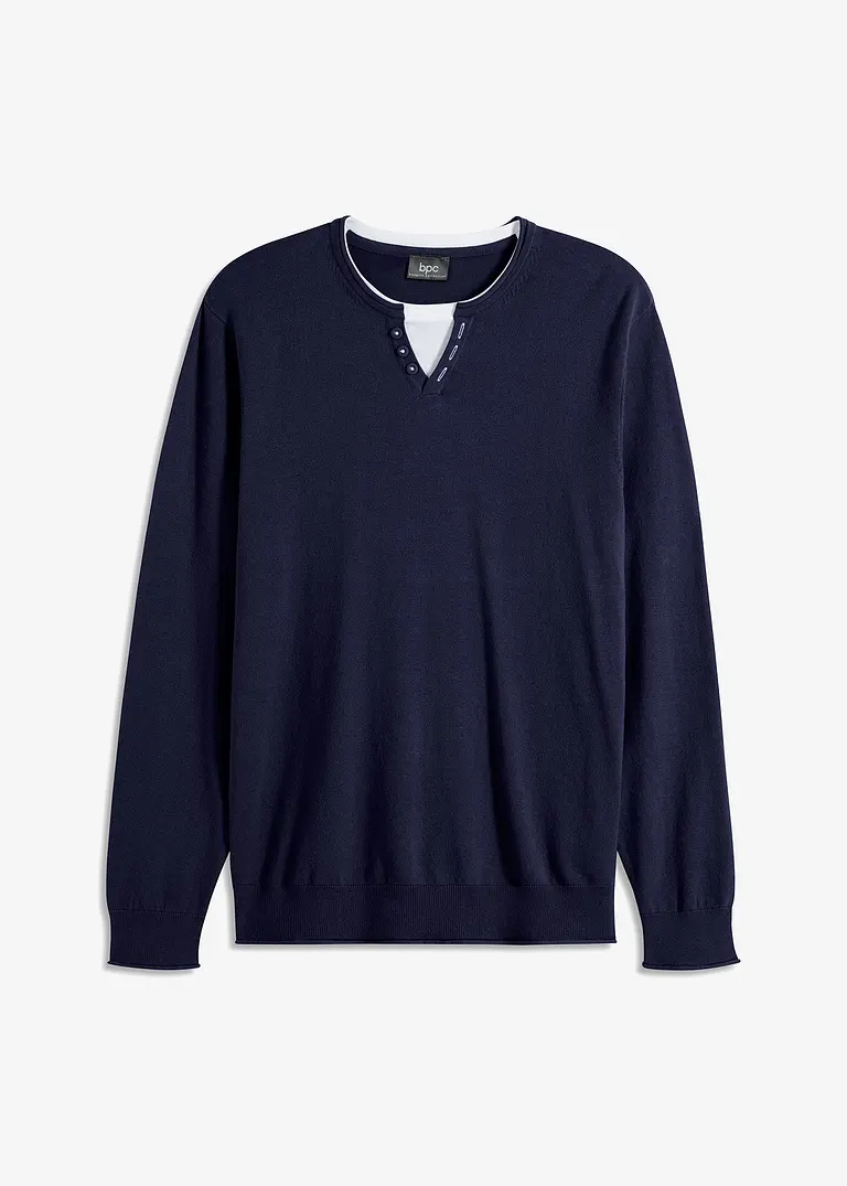 bonprix moderner Pullover mit angedeuteter Knopfleiste - blau