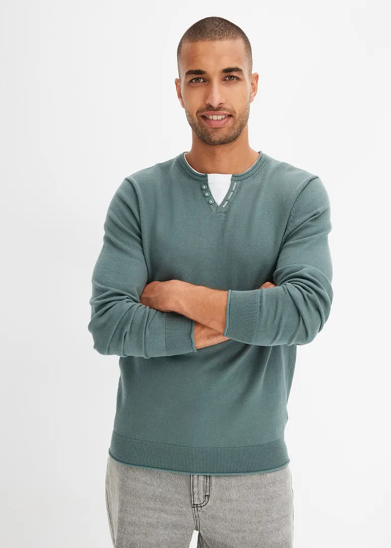 Bonprix Moderner Pullover Mit Angedeuteter Knopfleiste - Grün