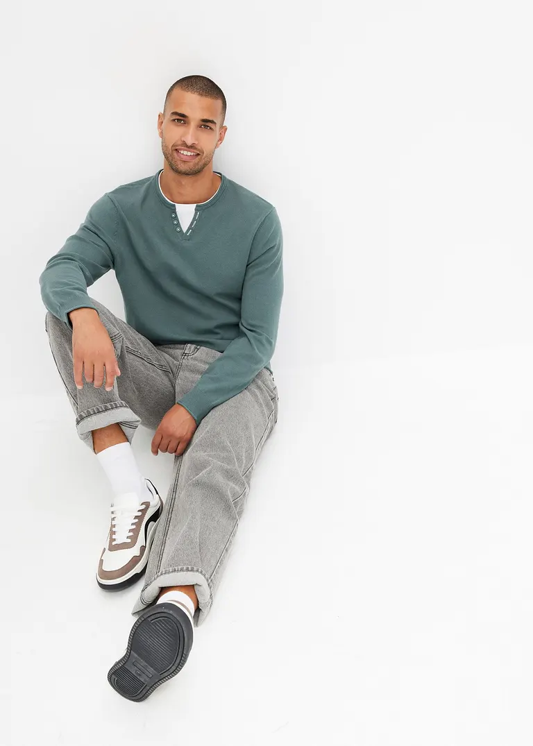 Bonprix Moderner Pullover Mit Angedeuteter Knopfleiste - Grün