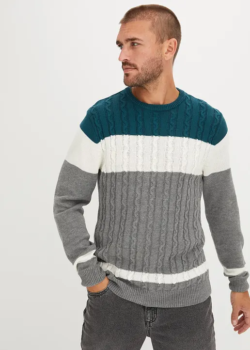 Bonprix Moderner Pullover Mit Klassischem Zopfmuster - Petrol