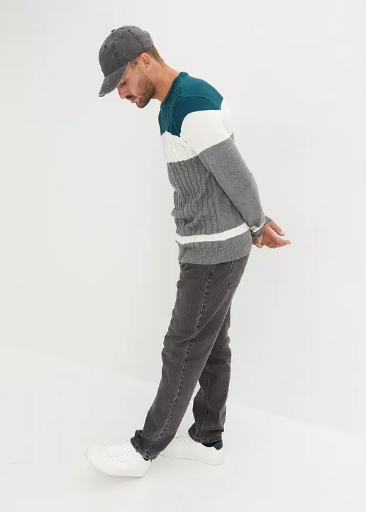 Bonprix Moderner Pullover Mit Klassischem Zopfmuster - Petrol