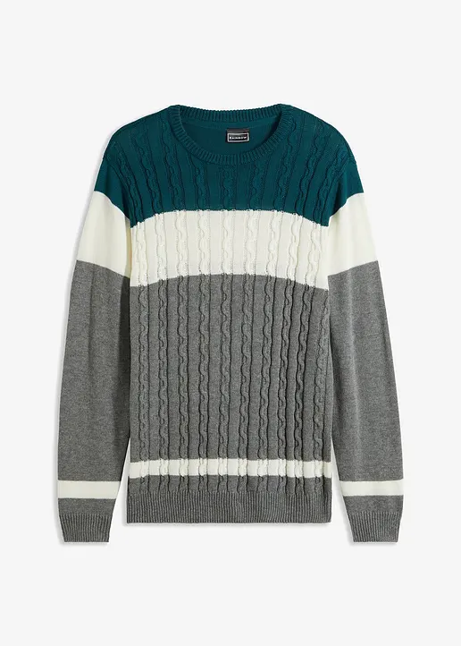 bonprix Moderner Pullover mit klassischem Zopfmuster - petrol