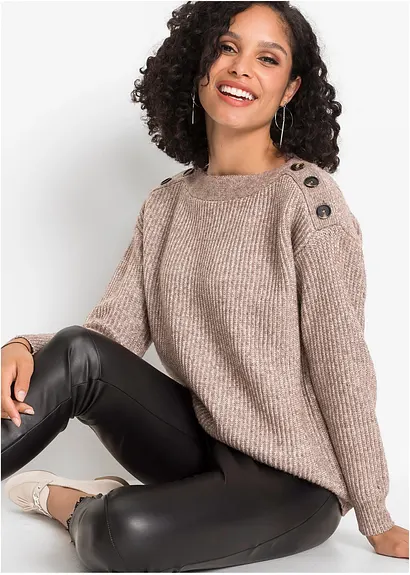Bonprix Moderner Pullover Mit Knopfverzierung - Braun - Damen