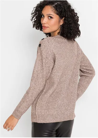 Bonprix Moderner Pullover Mit Knopfverzierung - Braun - Damen
